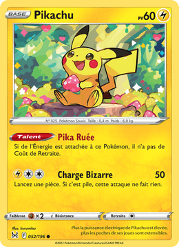 Pikachu 052/217 Pokémon Origine Perdue (LOR)