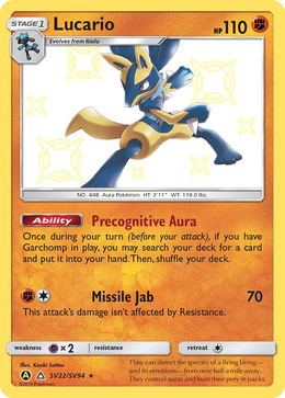 Lucario SV22/94 — Pokémon Destinées Occultes Coffre Étincelant (SMA)