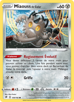 Miaouss de Galar 126/209 Pokémon Clash des Rebelles