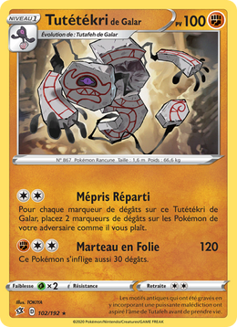 Tutétékri de Galar 102/209 Pokémon Clash des Rebelles